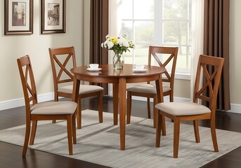 Modern Wooden Dining Set with Floral Decor