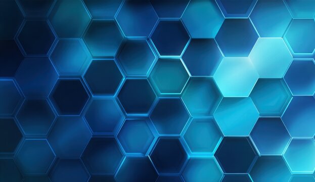 Dark blue glowing hexagon grid pattern, futuristic tech and cybersecurity background for data protection and network themes