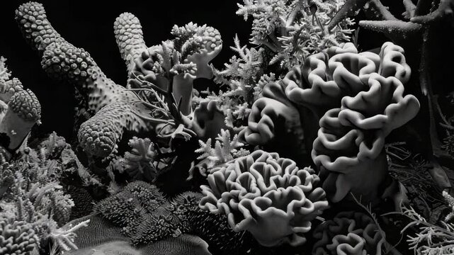 An underwater scene featuring a variety of coral formations and marine life thriving in a vibrant ecosystem.