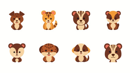 Obraz premium Cute Cartoon Animal Icons: Dog, Tiger, Badger, Squirrel Set
