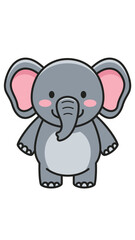Obraz premium Cute cartoon elephant with big ears and rosy cheeks, isolated on white background