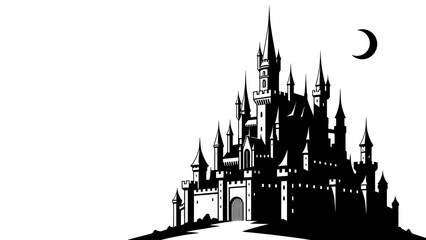 Obraz premium Gothic Castle Silhouette Moon Night Sky Fantasy Fairytale Architecture