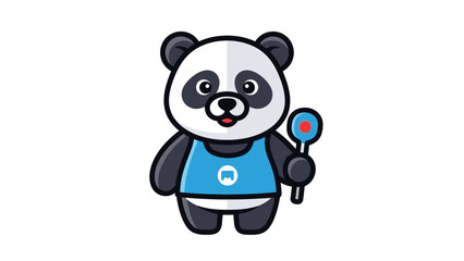 Obraz premium Happy cartoon panda holding a lollipop, cute character design