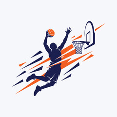 Basketball player jumping for slam dunk with abstract energy lines on light background © mr.shawn007