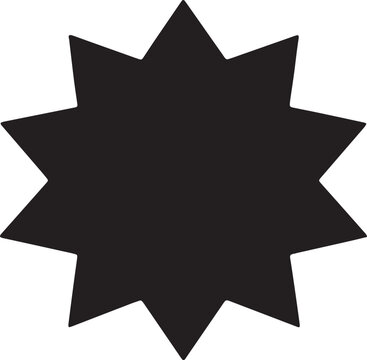 Black starburst shape with ten sharp points on a white background