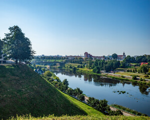 Fototapeta premium Panoramic view of the Neman river and city skyline in Grodno Belarus