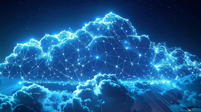 Cloud Computing Visualization: A stunning display of a cloud rendered in an innovative digital design, symbolizing data storage and cloud computing.