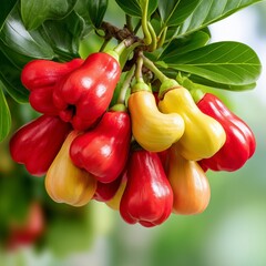Vibrant Cluster of Ripe Cashew Apples on Tree Branch