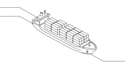 Fototapeta premium Cruise ship with airplane flying overhead line drawing