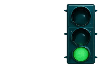 A green traffic light with illuminated signal, indicating permission to proceed. Essential for road safety and traffic management, featuring classic traffic control design.