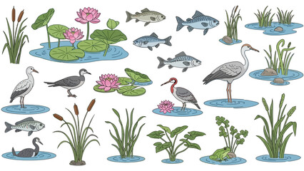Obraz premium Collection of Water Birds and Aquatic Life.