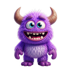 Fototapeta premium Happy purple monster with horns and big smile