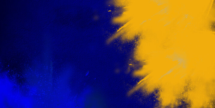 Dynamic Blue and Yellow Powder Explosion . colorful holi paint color  . Abstract Gradient of Blue and Yellow with Grain Texture