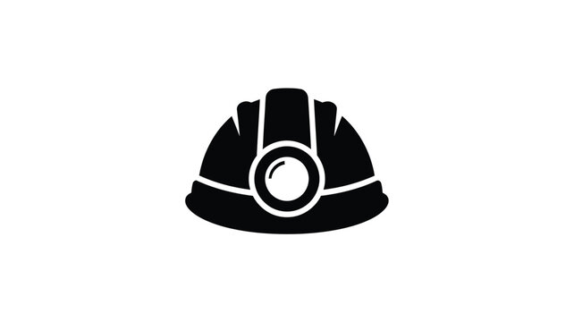 Black construction helmet icon with a central light a bold silhouette