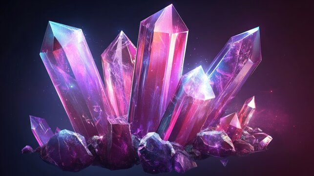 Glowing purple crystals cluster.