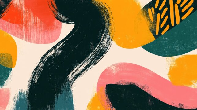 Abstract art with colorful brushstrokes and shapes.