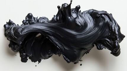Abstract black paint explosion isolated, dark liquid texture background, flowing motion