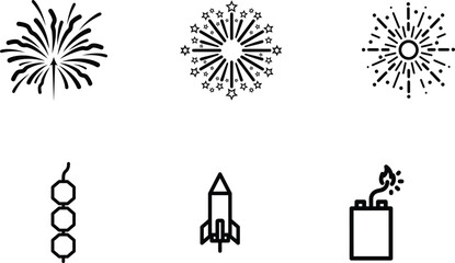 fireworks and explosive icons with sparklers and rocket  isolated on transparent background © Saidurra12