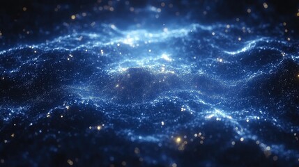 Abstract blue particle waves with bright glowing lights background pattern