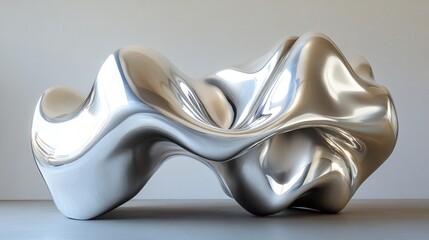 Abstract Metallic Sculpture: Fluid Form Reflecting Light in Modern Art Piece