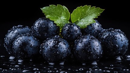 Close-up of fresh blueberries with water droplets showcasing their vibrant color and texture
