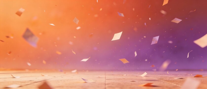 温かい光に包まれた紙吹雪の舞う抽象空間