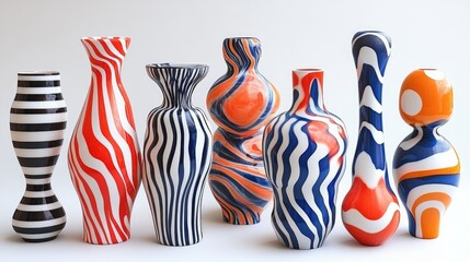 Colorful Vases: A Collection of Decorative Ceramics with Artistic Striped Patterns