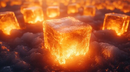 Conceptual image of glowing ice cubes on a dark surface evoking warmth and cold paradox