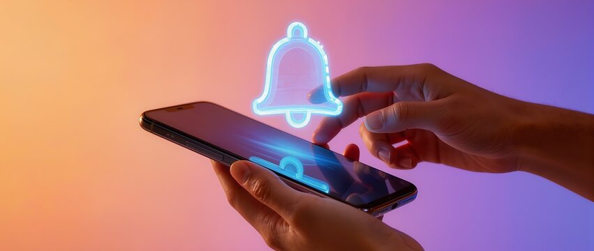 デジタル通知ベルを操作する手元のスマートデバイス