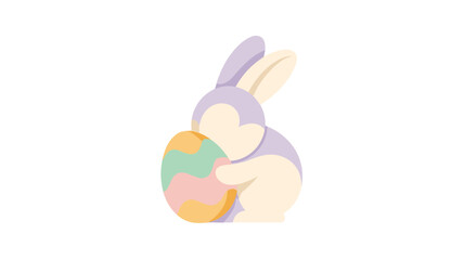 Fototapeta premium A charming cartoon illustration of a rabbit holding a colorful Easter egg.