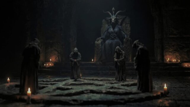 Secret cult ritual in dark chamber