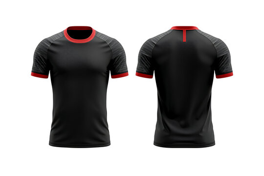 Black red gray soccer and football jersey mockup front back view