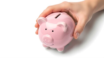 Hand Holding a Pink Piggy Bank for Saving Money Concept