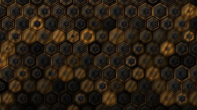 Black and shiny golden honeycomb pattern abstract geometric background. Seamless looping motion design. Video animation Ultra HD 4K 3840x2160