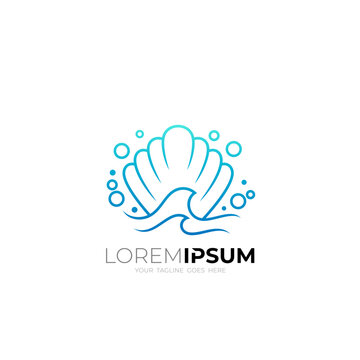 pearl shell logo and a wave with line style, blue color logos