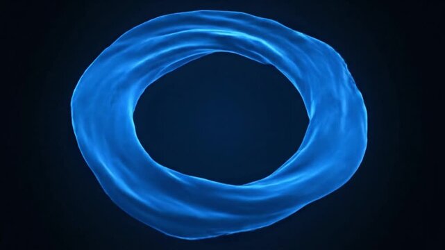 A mesmerizing, abstract, blue, fluid torus shape with a dark, gradient background, creating a sense of depth and motion.
