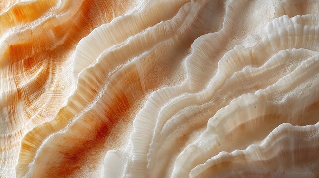seashell&rsquo;s surface with swirling ridges and soft light.