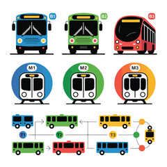 Urban Public Transport Icons &ndash; Bus & Metro Line Map Set