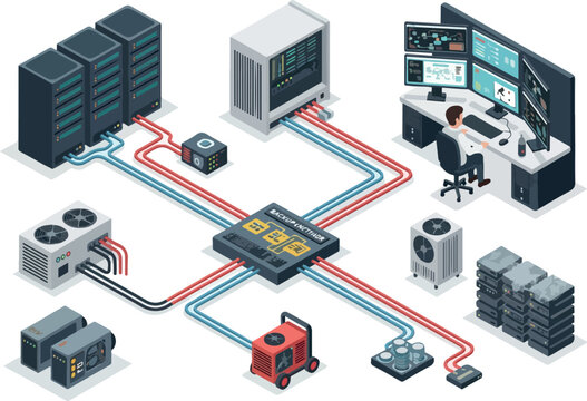 Server Room Isometric Illustration of Data Center Infrastructure