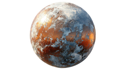 Naklejka premium A realistic, isolated planet in space, exhibiting a mix of brown, white, and blue hues