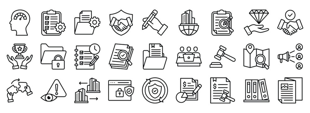 Due Diligence icon collection. Containing design business, finance, concept, analysis, financial, investment	