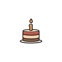 A minimalistic cake illustration with a single burning candle on a black background
