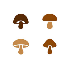 Four stylized illustrations of mushrooms in varying shades of brown on a black background