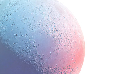 A celestial body with a textured surface transitions colors in a cosmic expanse