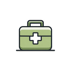 Obraz premium A cartoon-style illustration of a green first-aid kit against a stark black background