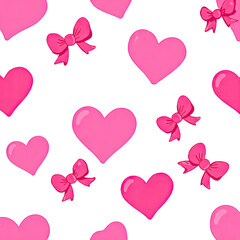 A pattern of pink hearts and bows on a black background, a repeating motif