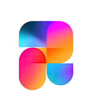 A vibrant, abstract digital composition with rounded shapes and a gradient color palette