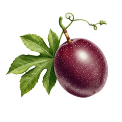 Realistic Passion Fruit With Leaves Soft Green Purple Gradient Background Isolated
