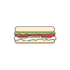 Simplified illustration of a submarine sandwich with layers of fillings on a black background