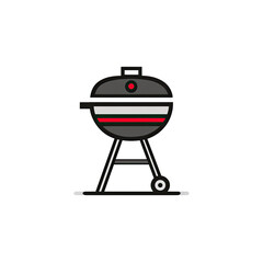 Stylized graphic of a charcoal grill, rendered with simple lines against a black background